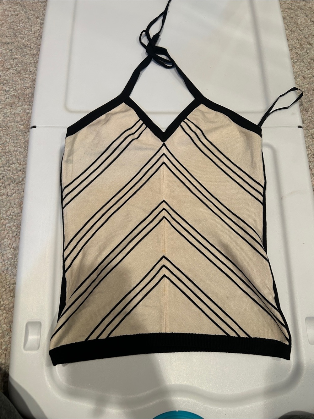 bebe Black-Trim Cream Chevron Halter Camisole